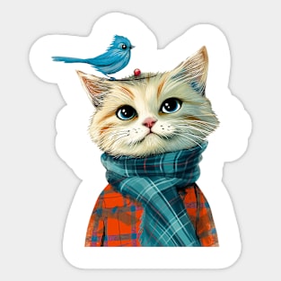 Cat with bird Sticker